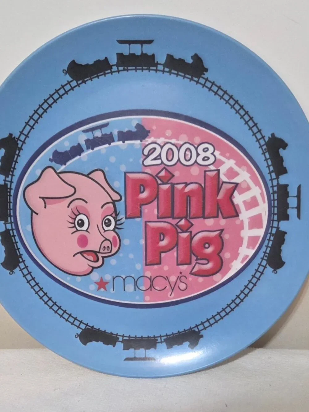 RARE 2008 Macy's Pink Pig Blue Dinner Plate